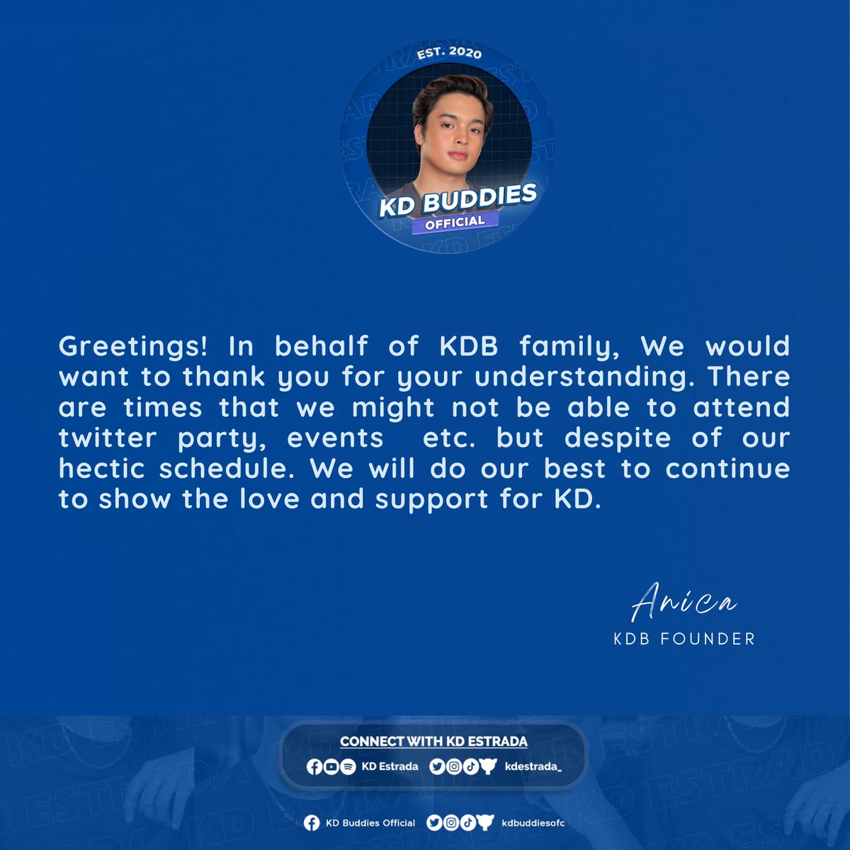 KDBuddiesOFC's tweet photo. Thank you for your understanding &amp; Thank you also to all the fandoms who keeps on supporting our KD ✨

@kdestrada_ | #KDEstrada https://t.co/dwjsGe78wN