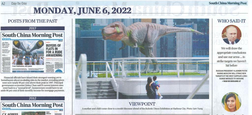 Thank you <a href="/SCMPNews/">South China Morning Post</a> for featuring the 1:1 robotic T-Rex at <a href="/hkharbourcity/">Harbour City</a> in #HongKong #RoboticDinos #harbourcity #fifhk <a href="/discoverhk/">Hong Kong</a>