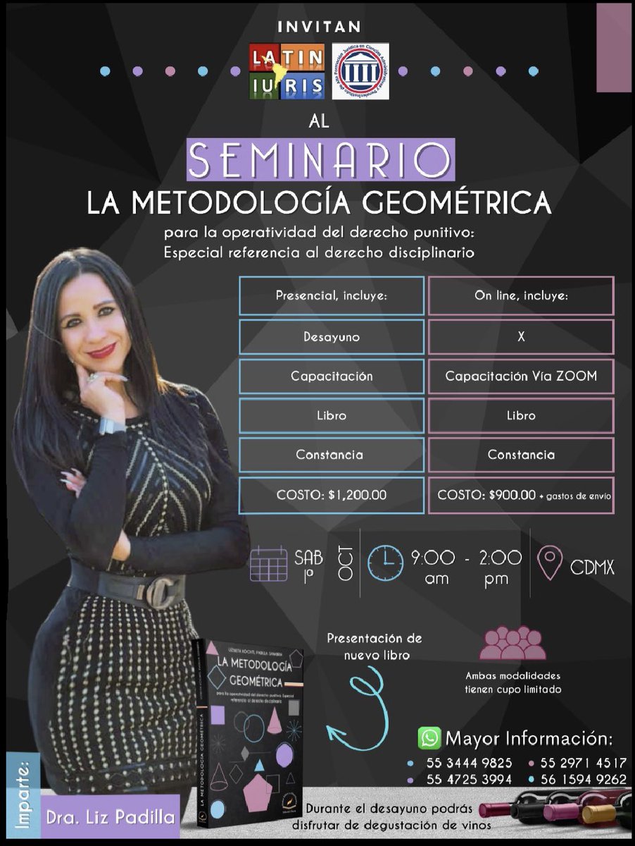 LzbethPadilla2's tweet photo. Hola!! Desayuna conmigo y capacítate 5 horas sobre la Metodología Geométrica para la operatividad del derecho punitivo: Especial referencia al Derecho Disciplinario, y llévate mi libro!

Aparta tu lugar! Es cupo limitado!

Para quienes no puedan estar en presencial, vía zoom! https://t.co/8ES4BYReov