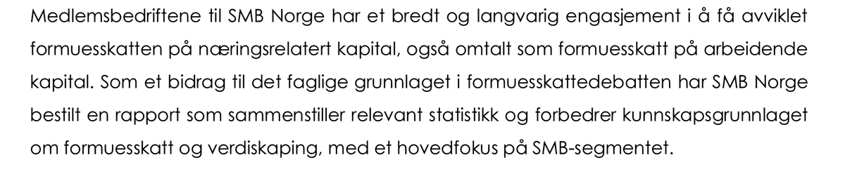 olahbpedersen's tweet photo. @Halsevesenet @_ragcam_ @mariusring @HandelshoyskBI @NyAnalyse Som har laget rapporten på oppdrag fra @SMB_Norge. De legger ikke skjul på hva de ønsker å gjøre med formuesskatten https://t.co/ml0aF2xI7G