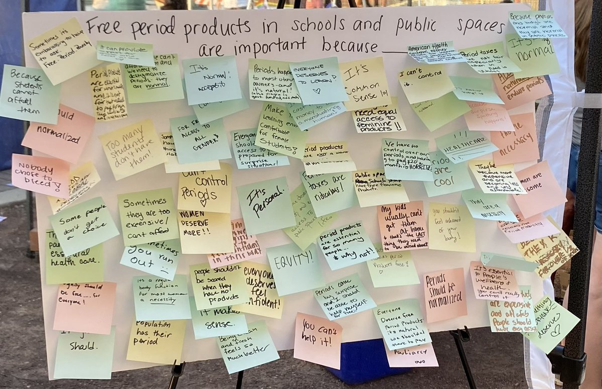 At <a href="/carmelpride/">Carmel Pride</a> #CarmelPride we posted the statement “Free period products in schools and public spaces are important because _____.” We had a lot of passionate and thoughtful responses! 🧵1/4