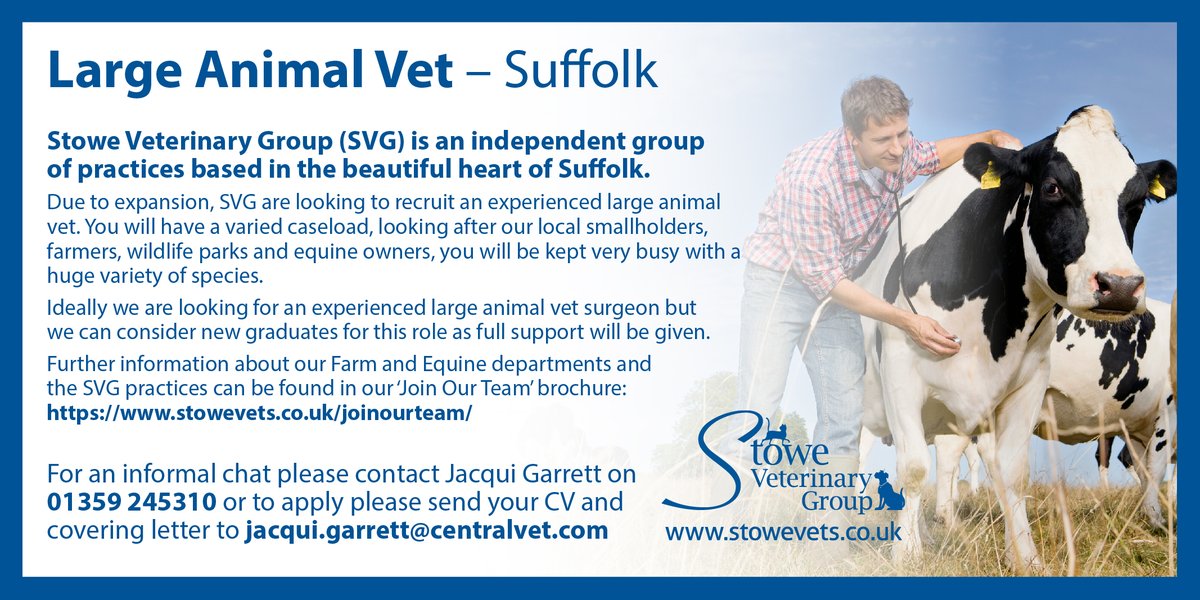 Are you looking or do you know someone who is looking for a new role as a Large Animal Vet treating a vast array of species in the beautiful heart of Suffolk? Then this could be the role you are looking for! #largeanimalvet #veterinaryjobs #veterinarysurgeon #independentpractice