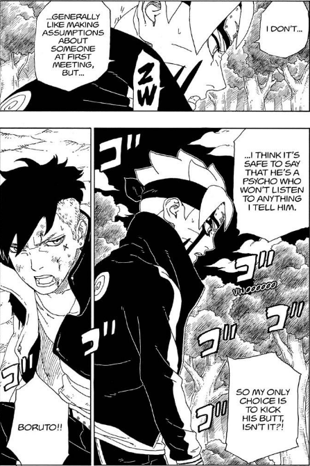 Kryille_'s tweet photo. The current arc of Boruto might be setting up Boruto not wanting to even talk to Code. Just straight up fight.

Ikada teaching Boruto a lesson that not everything can be solved by talking, and them having to fight each other to the death, might be possible https://t.co/XPbVDtS6D8
