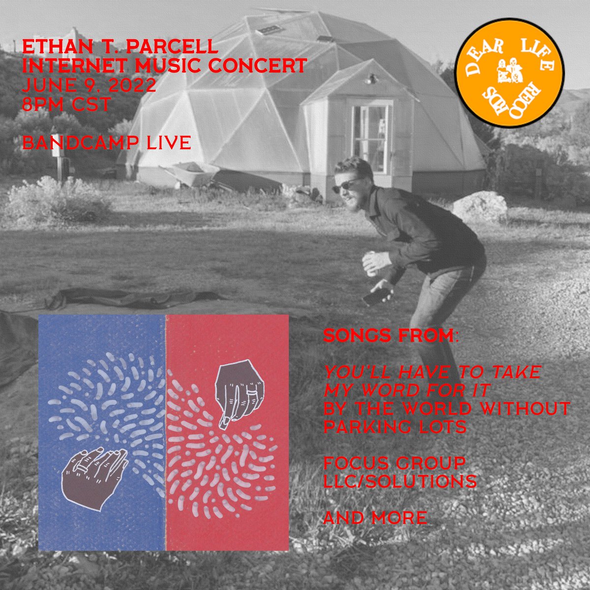 Dearliferecs's tweet photo. This Thursday (6/9) @etparcell gives the @Bandcamp livestream show of a lifetime: ft. music from “You’ll Have to Take My Word For It” and more. 8pm CST, link in biome 🍿 https://t.co/PYJy0Smsq5