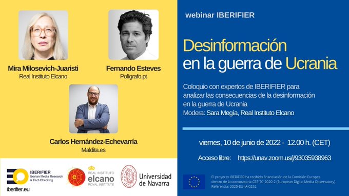 🗓️ Este viernes 10 <a href="/MiraMilosevich1/">Dr. Mira Milosevich</a>, <a href="/estevescorner/">Fernando Esteves</a> y <a href="/carlos_hem/">Carlos</a> darán las claves de la desinformación en Ucrania en este webinar moderado por <a href="/SaraMegia_/">Sara Megía</a>. Con este panel, ¡no te lo puedes perder, apúntate! 👇
📺 unav.zoom.us/j/93035938963