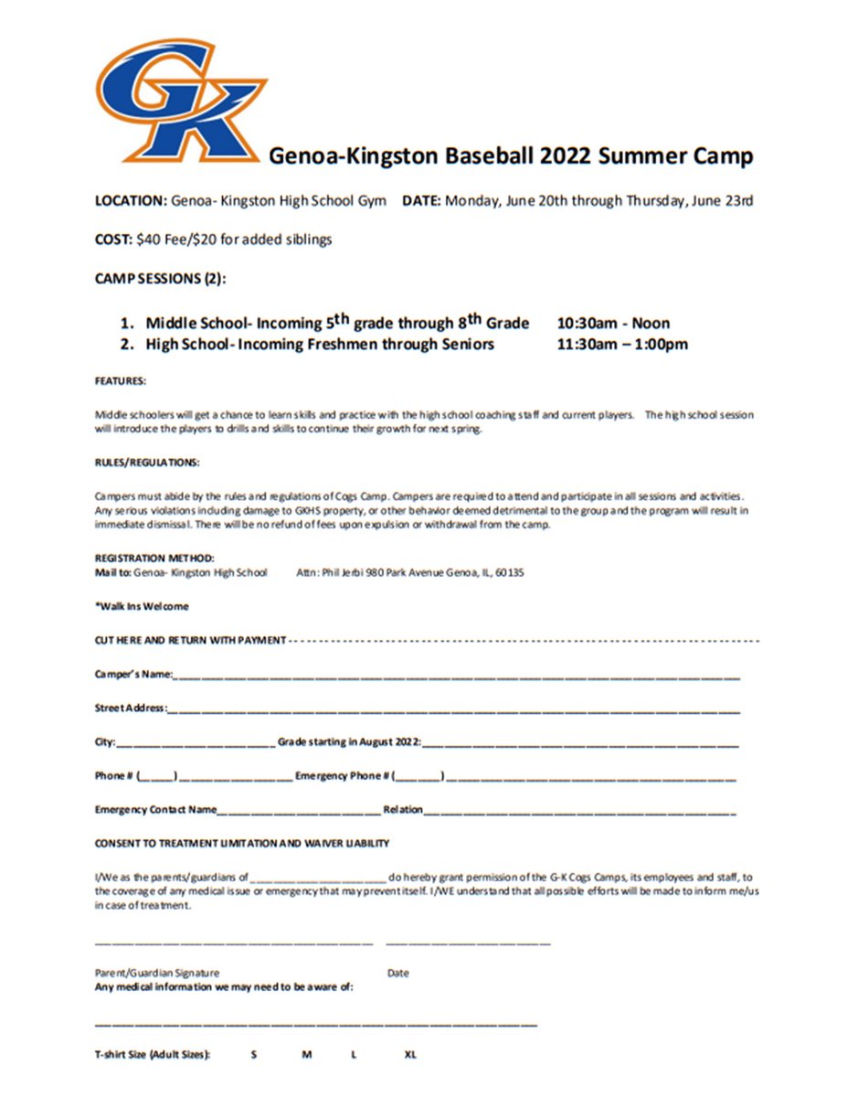 GKCogsAthletics's tweet photo. GK is offering a BRAND NEW CAMP this Summer!
BASEBALL CAMP will be offered to all incoming 5th-12th grade students and will be held June 20th-23rd.  All GK Camp registrations can found on the GK Athletics website home page at https://t.co/QkGmLKAeZA https://t.co/HNz7zRs98B