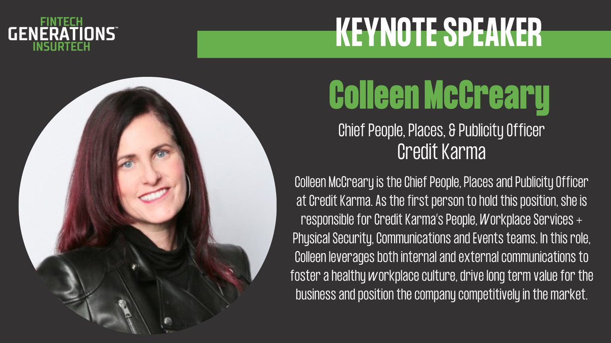 We are extremely excited to announce Keynote  speaker Colleen McCreary, Chief People, Places, &amp; Publicity Officer at Credit Karma! Come see Colleen McCreary present “Ushering In A New Era of Work” June 14th,2022! Buy your tickets today  👉 bit.ly/3JLsrvo
#fintech #clt