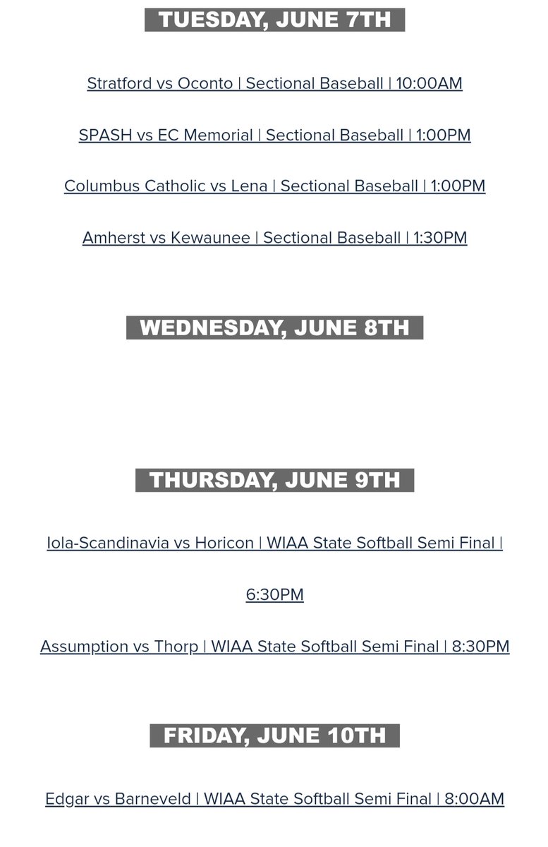 ZaleskiSports's tweet photo. WIAA baseball and softball playoffs continue this week on Zaleski Sports. https://t.co/9OS4uvmmTb
