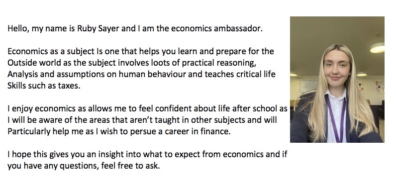 Our Year 12 Economics Ambassador