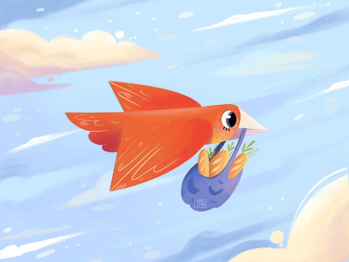 ramosniinaa's tweet image. Early bird catches the warm bread 🥖 #lazysundaysinjune #kidlitart #childrensbookillustration