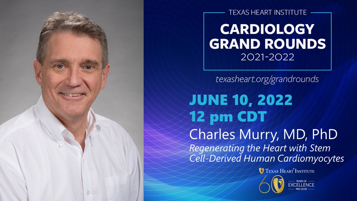 The Texas Heart Institute (@texas_heart) on Twitter photo Cardiology Grand Rounds this Friday featuring Dr. Charles Murry of <a href="/UWMedicine/">UW Medicine</a>. "Regenerating the Heart with Stem Cell-Derived Human Cardiomyocytes" #CME available. Join us online! bit.ly/3MoNxBb Cardiology Grand Rounds this Friday featuring Dr. Charles Murry of <a href="/UWMedicine/">UW Medicine</a>. "Regenerating the Heart with Stem Cell-Derived Human Cardiomyocytes" #CME available. Join us online! bit.ly/3MoNxBb