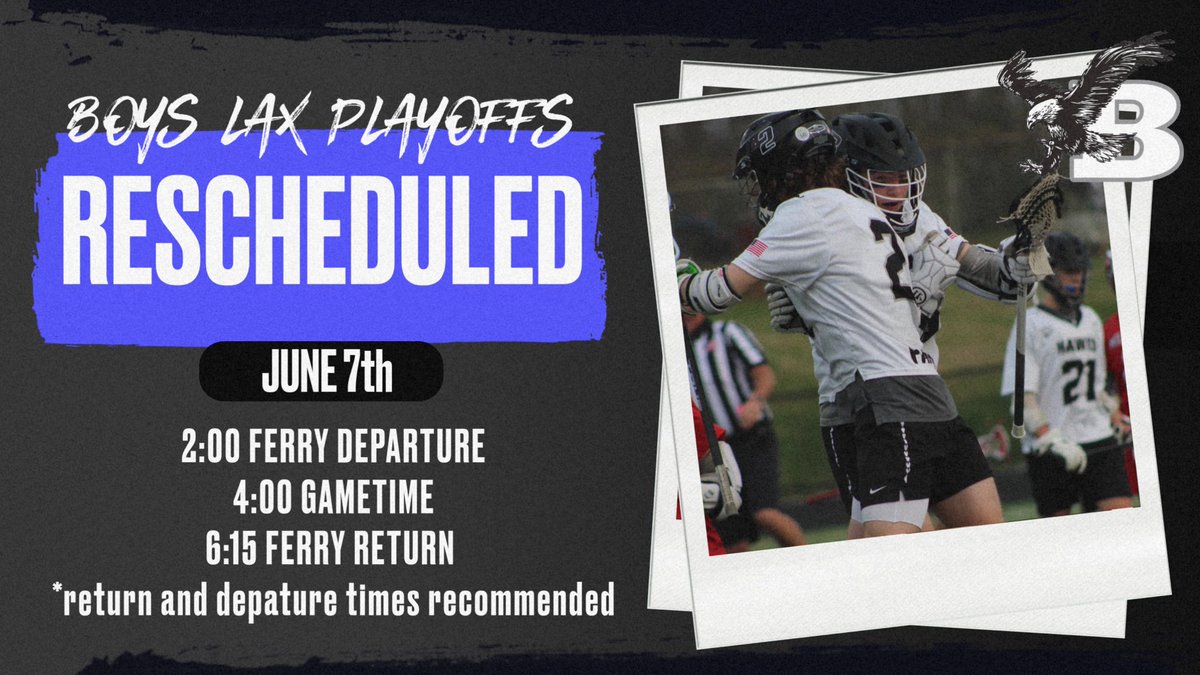 BhamAthletics's tweet image. LAX PLAYOFFS RESCHEDULED! Tomorrow June 7th due to weather!