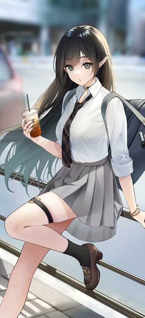 Lexica - black-haired anime girl with a lock of red hair and glasses