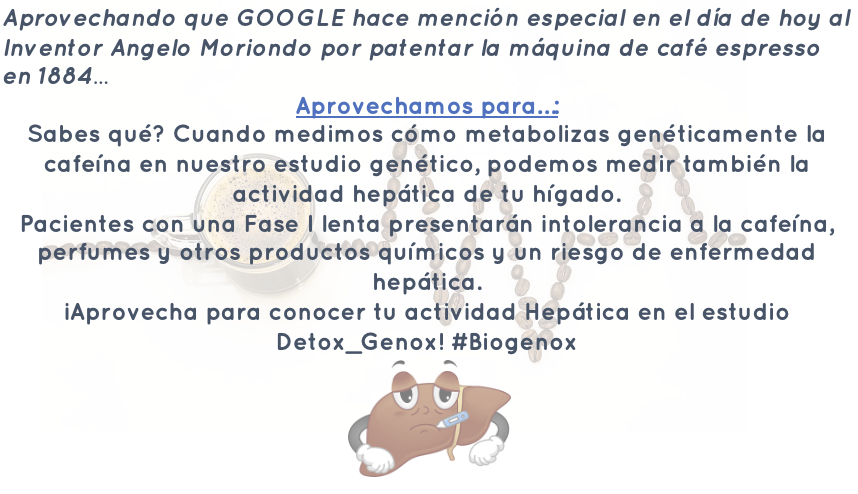 ¿Sabes que podemos medir tu actividad hepática con Detox_Genox? Tiene que ver con el café entre otras....🤓🧐
¡Consúltanos y te lo explicamos!!