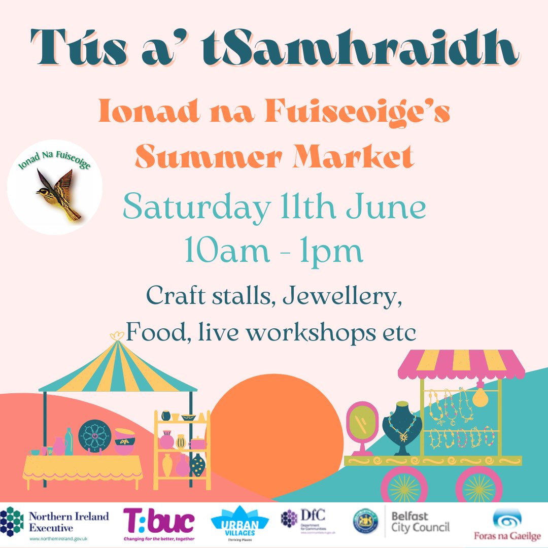 ionadgaeilge's tweet photo. ☀️ Tús a’ tSamhraidh ☀️

Tá ár margadh ar an Sathairn an 11ú Meitheamh, 10rn - 1in, Ionad na Fuiseoige. Fáilte roimh chách! 😁

Our market is on Saturday 11th June 10am - 1pm. See you all there! 😁

@UrbanVillagesNI @PCA_SALLYG @ColinSureStart @ClgColin @FootprintsWomen https://t.co/CbmeE1cab8