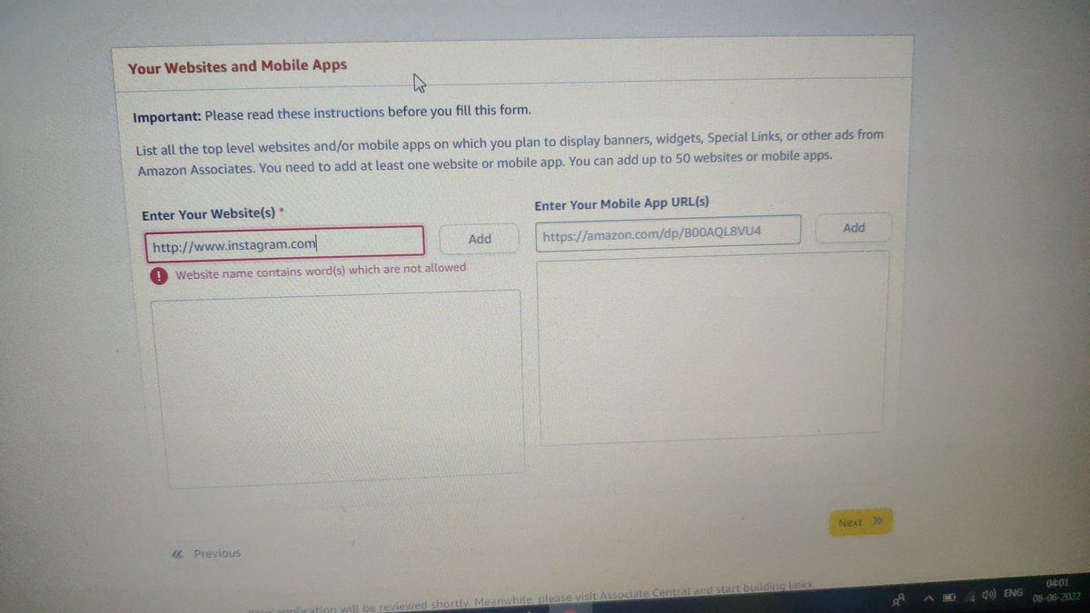 Muhamma29301381's tweet photo. @AmazonHelp I want to start by Instagram account. So what URL i have to enter here . https://t.co/w6aUIk02DR