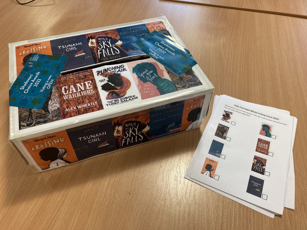 becket_lrc's tweet photo. Since March a group of Year 9 students have been reading the 8 books shortlisted for the Carnegie Book Award. This week they are casting individual votes for their favourite title. https://t.co/Fk7uV98hOG