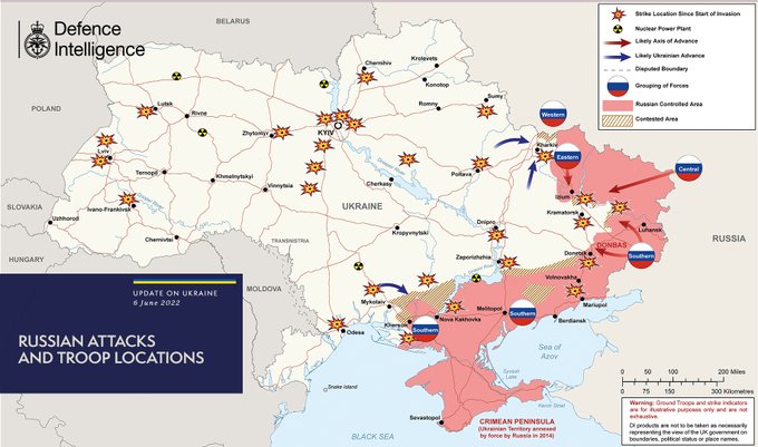 Russian attacks and troop locations map 06/06/22