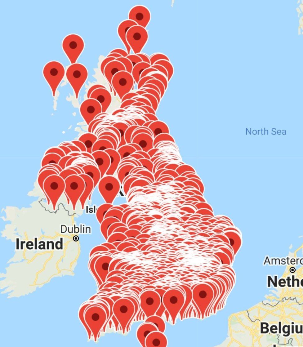 zarahsultana's tweet photo. These are the foodbanks that now exist in Britain.

Boris Johnson and the Conservative government are responsible for this pervasive poverty.

And I have no confidence in him, or any Conservative MP, to tackle this social injustice. #NoConfidence https://t.co/wDVuxlstdr