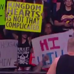 Maffewgregg's tweet image. sign during AEW Rampage 16th April:
KINGDOM HEARTS IS NOT THAT COMPLICATED

sign during WWE Hell In A Cell 2022:
EXPLAIN 358/2 DAYS THEN