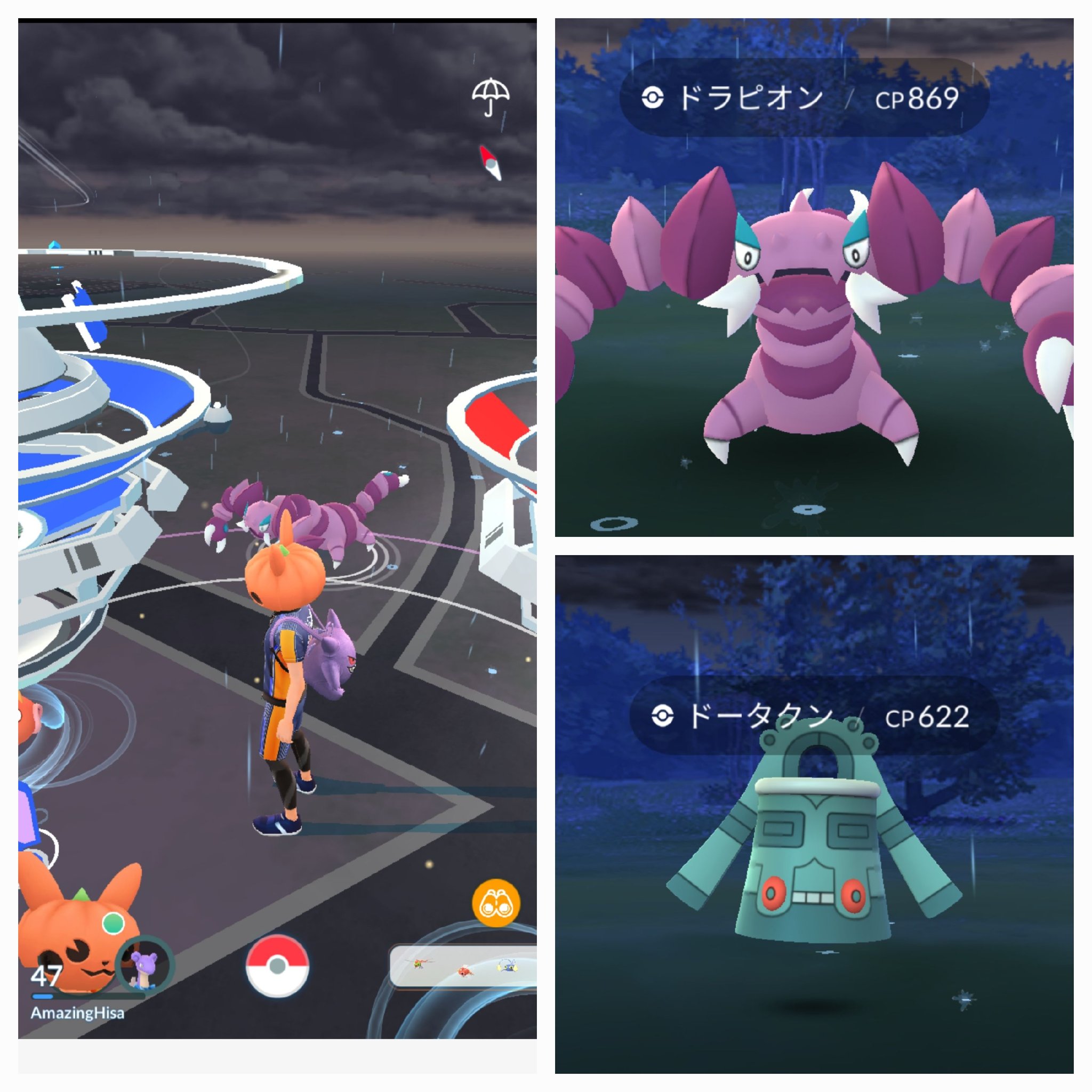 Amazinghisa 今日のポケモンgo活動 フェスでたくさん歩いたので 50km達成 仕事で疲れたのでレイドはイワンコ 帰りの道中 野生のドラピオンとドータクンと遭遇 ポケモンgo いつでも冒険モード イワンコ ドラピオン ドータクン T