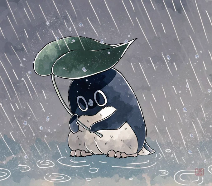 【☔】
雨の日のアデリーペンギン。梅雨入りだ〜!☔💧💧
#アデリーペンギン 