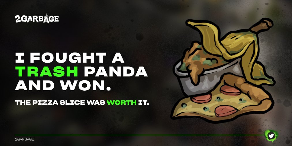 Play2Garbage's tweet photo. Feral Trash animals won't be the only threats in the dark and gloaming corners of Garbage city.๐ฑBetter extend your lands warranty!๐
#play2earn #NFTProject #blockchaingaming #2Garbage https://t.co/NrPY3ahKpc
