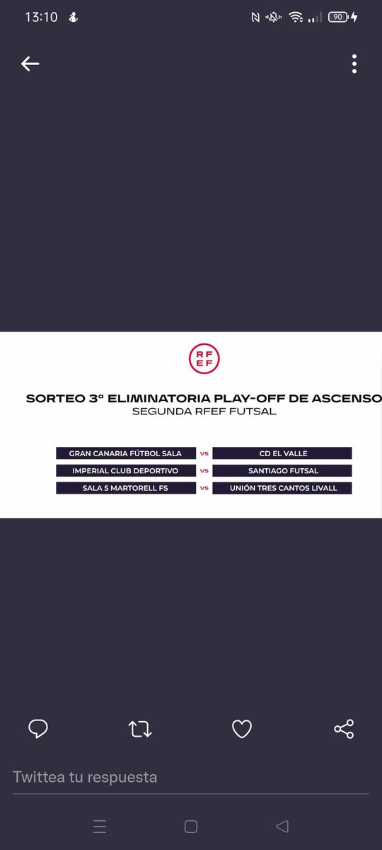 #FS <a href="/SomosFutsal/">Nos gusta el FUTSAL</a> Ya tenemos rival para la lucha final por el ascenso a 2° División. Será el <a href="/grancanariafs/">Gran Canaria  FS</a>. 
Ida el 11-12 🏠
Vuelta el 18-19 ✈ #GoValle✌