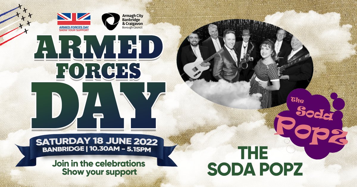 🎵Get ready to shake, rattle &amp; roll in #Banbridge on Saturday 18 June when NI's premier rock 'n' roll act <a href="/SodaPopzBand/">The Soda Popz</a> perform at <a href="/ArmedForcesDay/">Armed Forces Day 🇬🇧</a>. #AFDNI2022 #SaluteOurForces #ReservesNI #CadetsNI #DefenceTeamNI

Visit: armedforcesdayni.co.uk