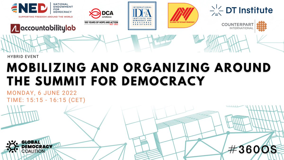📢Happening Soon! #360OS @DFRLab 

@Int_IDEA, @counterpartint, @AccountLab, & #GlobalDemocracyCoalition partners will discuss opportunities, examples, & resources available for civil society to engage in the #SummitforDemocracy & Year of Action.
📺atlanticcouncil.zoom.us/webinar/regist…