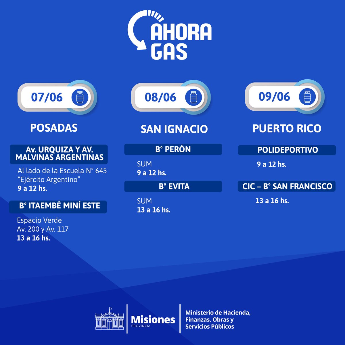 RECORRIDO SEMANAL DEL PROGRAMA #AHORAGAS 

✔️Con este programa provincial las garrafas de 10 kg valen $450.
⁣⁣
ℹ️ Para más información ingresá a nuestra página web 
ahora.misiones.gob.ar ⁣⁣⁣⁣

#ProgramasAhora #AhoraGas #Misiones