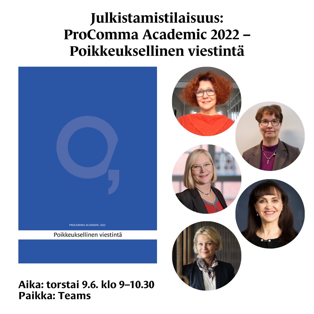 ProCom ry (@ProComRy) on Twitter photo 2022-06-07 06:00:02 Hei jĂ€sen, tule mukaan uuden ProComma Academic -teoksen julkistustilaisuuteen! đđ Vuoden 2022 teoksen teemana on poikkeuksellinen viestintĂ€. Julkkareissa mukana @helenakan, @MeKriKo, @SalliHakala, @WilskaTA & @elinamelgin. Ilmoittaudu mukaan: tapahtumat.procom.fi/tapahtumat/pro⊠Hei jĂ€sen, tule mukaan uuden ProComma Academic -teoksen julkistustilaisuuteen! đđ Vuoden 2022 teoksen teemana on poikkeuksellinen viestintĂ€. Julkkareissa mukana @helenakan, @MeKriKo, @SalliHakala, @WilskaTA & @elinamelgin. Ilmoittaudu mukaan: tapahtumat.procom.fi/tapahtumat/proâŠ