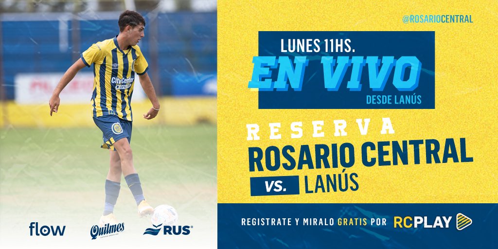 🔜⚽️ La Reserva de <a href="/RosarioCentral/">Rosario Central</a> debuta en el Torneo 2022 ante Lanús y lo miras EN VIVO por <a href="/CARCPlay/">Rosario Central Play</a>.
 
🆓 Registrate GRATIS
🎦 rosariocentralplay.com
 
📲 ¡Descargá la App!
▶️ iOs: apple.co/2XQFzxb
▶️ Android: bit.ly/2XQFAkJ
