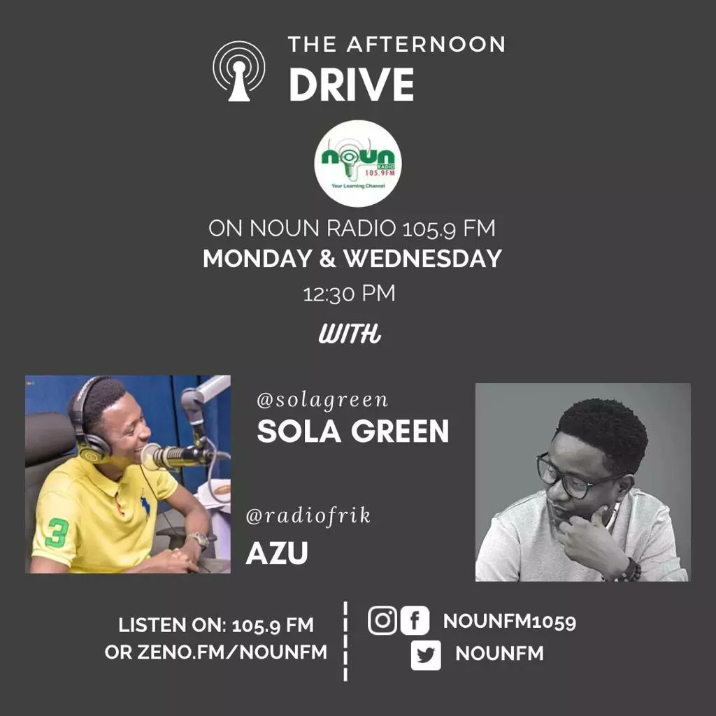 NOUNFM's tweet photo. What are those 5 Things You Should Do Before Investing #Money?
Join in @ 1pm on #FinancialSense
#TheAppyOnes @solagreen & @Radiofrik will be here on the #AfternoonDrive till 4pm.
Listen via 105.9 or https://t.co/k6YBcTcrxu📻🎧 https://t.co/RBVyJxKwTK