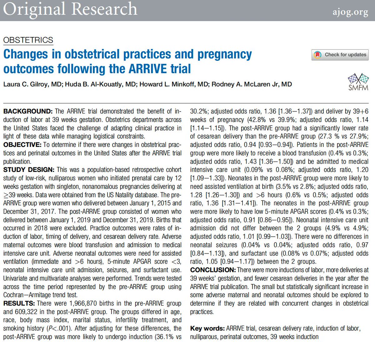 Changes in obstetrical practices and pregnancy outcomes following the ARRIVE trial ow.ly/TXlh50J88tc