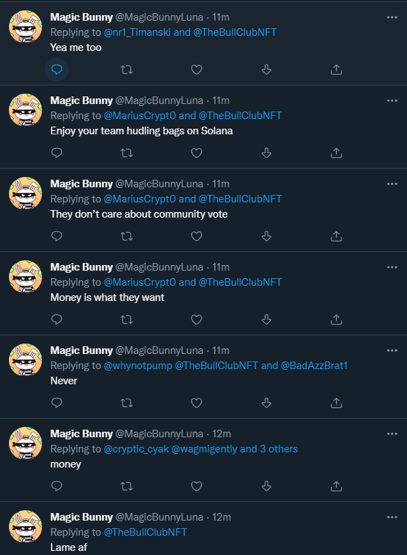 tzm_ww's tweet photo. @MagicBunnyLuna @TheBullClubNFT If this is your marketing strategy to publicize your upcoming project, good luck. Try touching some grass big man. https://t.co/Qve2T1zo0w