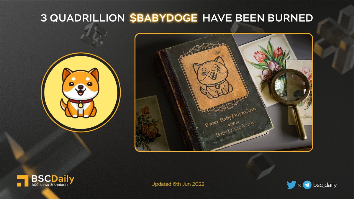 bsc_daily's tweet photo. 🎉 3 QUADRILLION $BABYDOGE @babydoge HAVE BEEN BURNED🚀

#BABYDOGE - a deflationary token designed to become more scarce.🔥

All holders of Baby Doge will earn more baby doge automatically sent to your wallet by simply holding Baby Doge coins in your wallet💰

#BSC #BNB #MEME https://t.co/B8oXhOYgpU