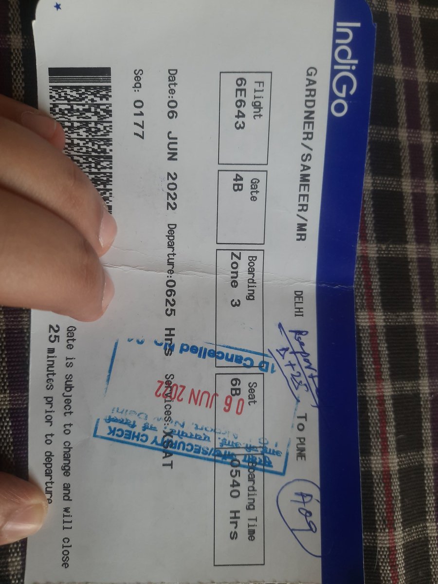 GardnerSameer's tweet photo. Curious case of flight 6E 643 @IndiGo6E My boarding pass said flight will leave at 0625. But Airport Staff at 5.15 told me that the flight had already left at 4.55. Now Twitter Indigo says flight left at 6.25. Did that flight exist at all? https://t.co/F8bmVqr1rA