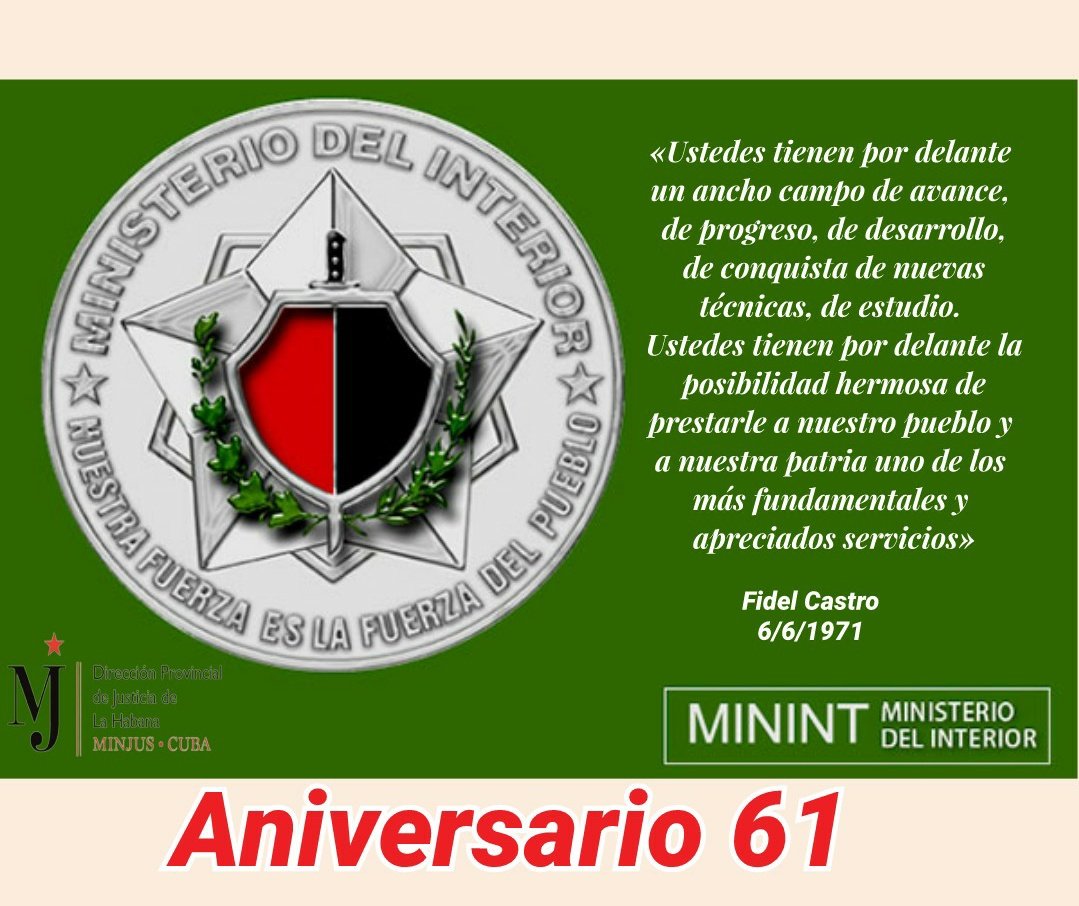 "En ustedes siempre prevalece la más alta profesionalidad y deseos de servir al Partido Comunista de Cuba, al Gobierno, al Estado y al pueblo de Cuba".
.
61 Años de compromiso y consagración revolucionarias.
.
#CubaVive🇨🇺