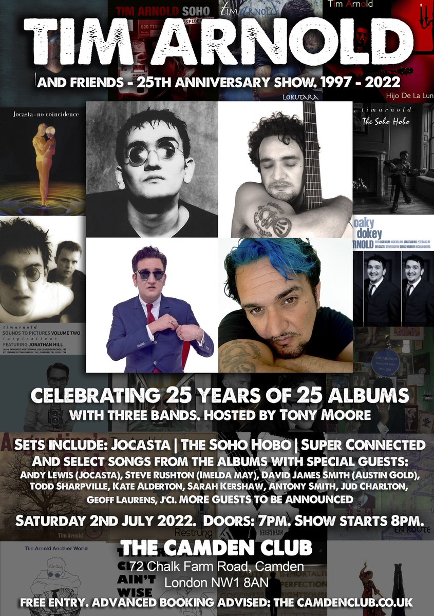Steve Rushton Music (@rushtonmusic) on Twitter photo 📣 Thrilled to be on the bill for <a href="/timarnold/">Tim Arnold</a>’s 25th Anniversary Show <a href="/TheCamdenClubLD/">Camden Club</a>, London on Sat 2nd July as Tim celebrates 25 Years of 25 Albums, hosted by <a href="/tonymoore1/">Tony Moore</a>. 🤩
.
8PM (Doors 7pm). FREE entry - book via thecamdenclub.co.uk.
.
#TimArnold #Jocasta #SuperConnected 📣 Thrilled to be on the bill for <a href="/timarnold/">Tim Arnold</a>’s 25th Anniversary Show <a href="/TheCamdenClubLD/">Camden Club</a>, London on Sat 2nd July as Tim celebrates 25 Years of 25 Albums, hosted by <a href="/tonymoore1/">Tony Moore</a>. 🤩
.
8PM (Doors 7pm). FREE entry - book via thecamdenclub.co.uk.
.
#TimArnold #Jocasta #SuperConnected