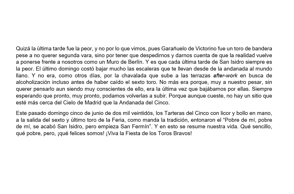 darioserranopue's tweet photo. ✍️La vida desde la Andanada del Cinco

"El único baremo personal que cuenta es el de lo que te ha emocionado. Lo que te queda grabado por ese escritor que son los sentidos en ese disco duro interno y ojalá eterno que es la memoria."

Humilde resumen de San Isidro 2022 https://t.co/5GJMfQjRYN
