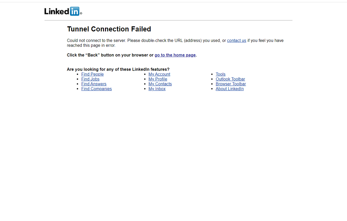 ArtiSin36815230's tweet photo. Is there anyone who is facing 502: Tunnel Connection Failed Error?π€
.
.
#linkedin #linkedinerror #502error #tunnelconnection https://t.co/AqwfMfAeSG