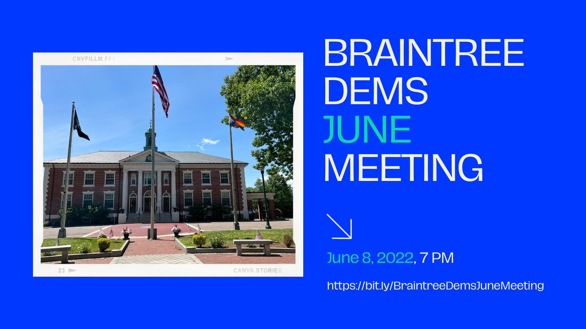 braintreedems's tweet photo. Join Braintree Dems on June 8th at 7 PM for our monthly meeting to help us plan our summer events.  Register at https://t.co/lIHgjqW4DI https://t.co/LlzC7gsmsD