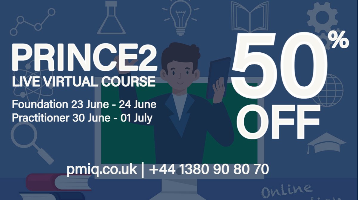 PMIQ's tweet photo. Grab 50% off a PRINCE2 live virtual course in June https://t.co/Ce6SBS6TBF #PRINCE2 https://t.co/ceiDo2Vtqv