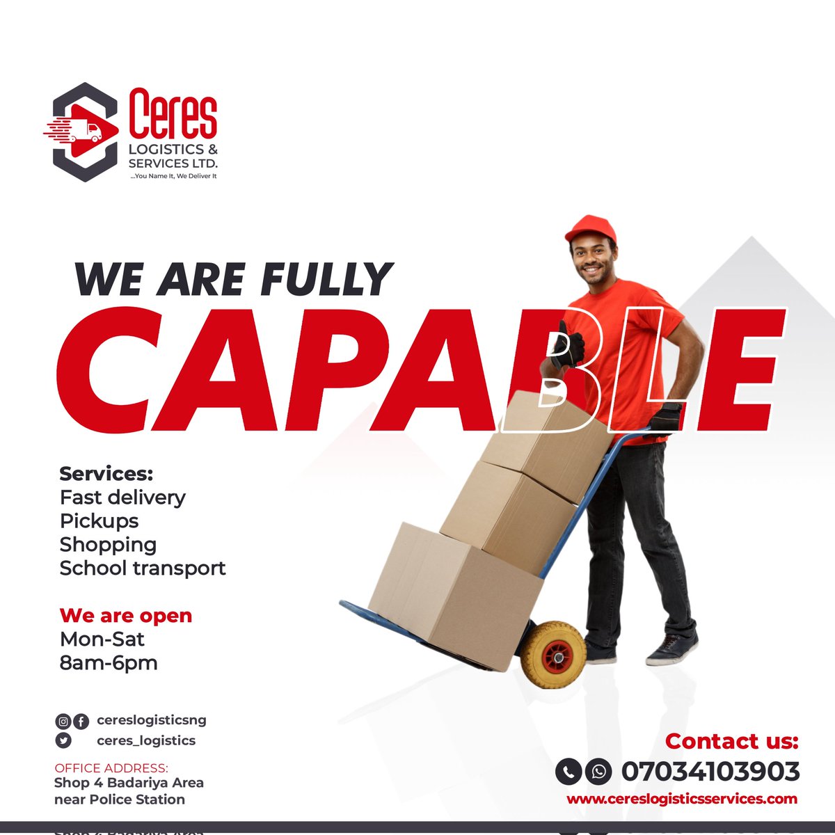 ceres_logistics's tweet photo. Book your deliveries with us this week.

#logistics #logisticscompany #delivery #deliveryservice #brand #business #june #mondaymotivation #monday #kebbistate #Kebbi #Nigeria #online #school #office #cereslogisticsng https://t.co/dF0j4F2Ne7