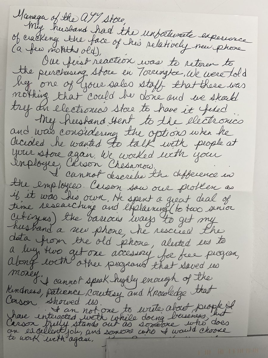 anthonydomonick's tweet photo. Itโs not often that people take the time to write us about a great experience they had but this one really shows why it is we do what we do! Thank you Carson for putting our customers first! #OurNETouch #sERve1st @Auvino15 @firas_smadi https://t.co/O4oxromHuV