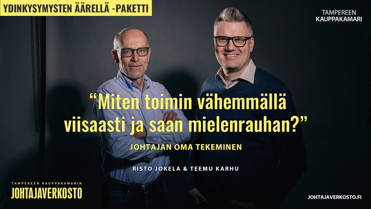 Miten toimin vähemmällä viisaasti ja saan mielenrauhan? <a href="/karhu_teemu/">Teemu Karhu - yrittäjä Työ ja Digi, ⚽️Valmentaja</a>  @RistoJokela
#ydinkysymystenäärellä #johtajaverkosto
