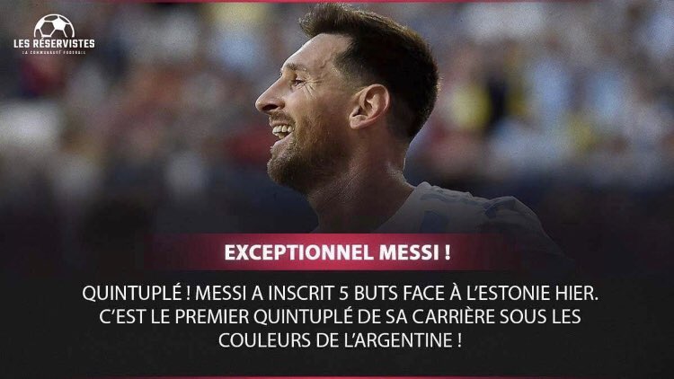 mikaelmarciaano's tweet photo. QUINTUPLÉ ⚽️⚽️⚽️⚽️⚽️
Une nouvelle prestation remarquée pour Leo Messi !
La Pulga est le 3ème joueur à inscrire un quintuplé avec l'🇦🇷 après :
👉 Juan Marvezzi contre l'🇪🇨 le 16 février 1941
👉 José Manuel Moreno contre l'🇪🇨 le 22 janvier 1942
@PokerStarsFR
#ARGEST https://t.co/QKpNSFm1iq