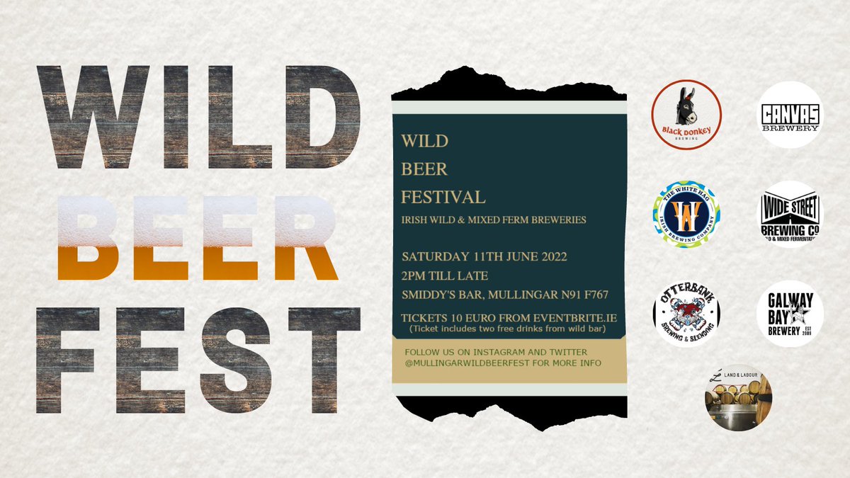 BlackDonkeyBeer's tweet photo. Come sample one of our newest #nativeyeast beers on draught for the first time ever at the @wild_fest_gar on Sat 11th June from 2pm.🍻
Tix include 2 free drinks at the Wild beer bar.
🔗 https://t.co/9htjNQIrXv
#MullingarWildBeerFest #BlackDonkeyBeer #BrewingwithoutBoundaries https://t.co/CRv4WSLgEi