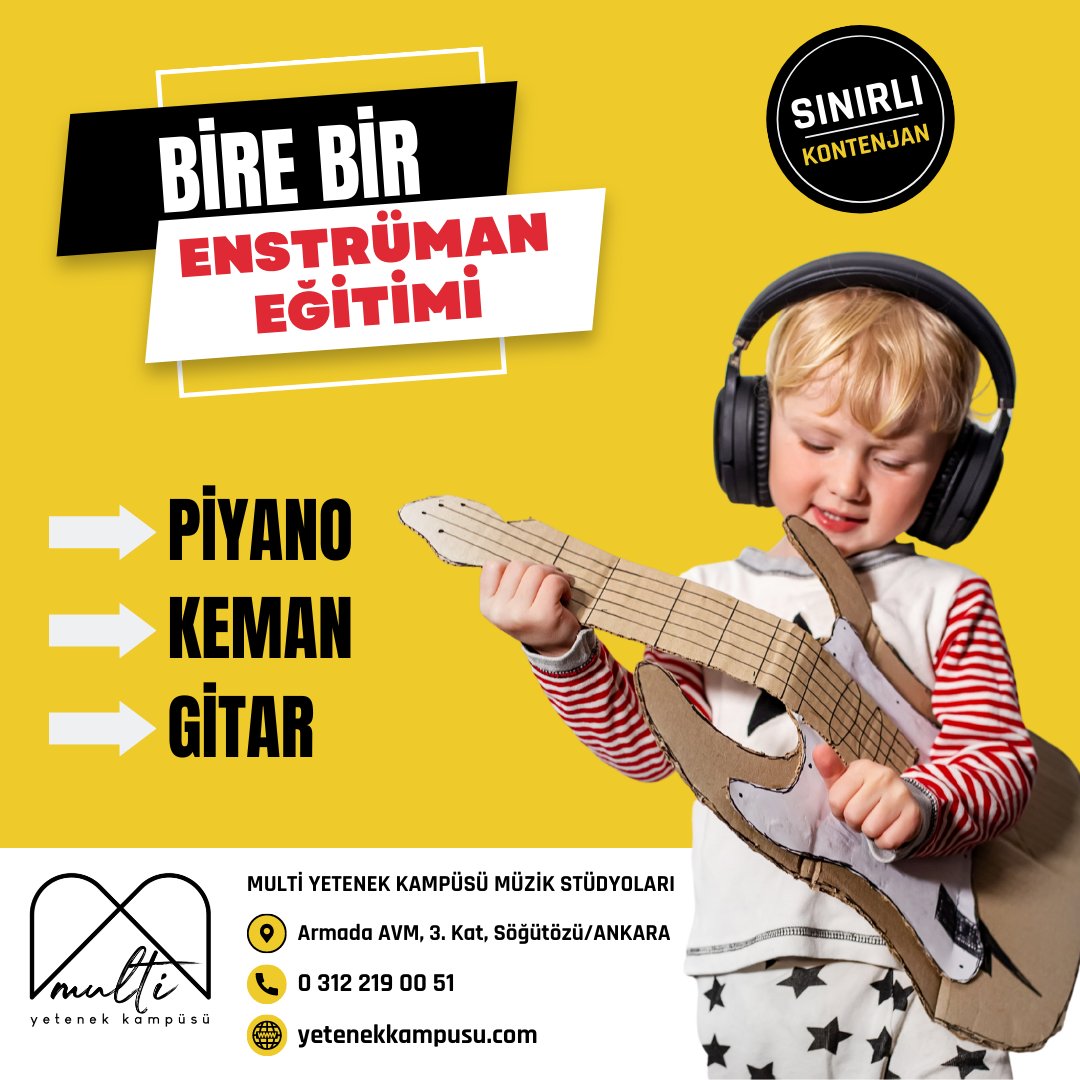Bire bir enstrüman eğitimlerimizde, birbirinden güzel branşlar için çocuklarımızı bekliyoruz. 

🟡 Piyano
🟡 Keman
🟡 GitaR

#gitar #gitarkursu #kemankursu #keman #piyano #piyanokursu #zeka #çocukzeka #dans #moderndans #sanatokulu #artdesign #music #ankara #armada  #visualarts